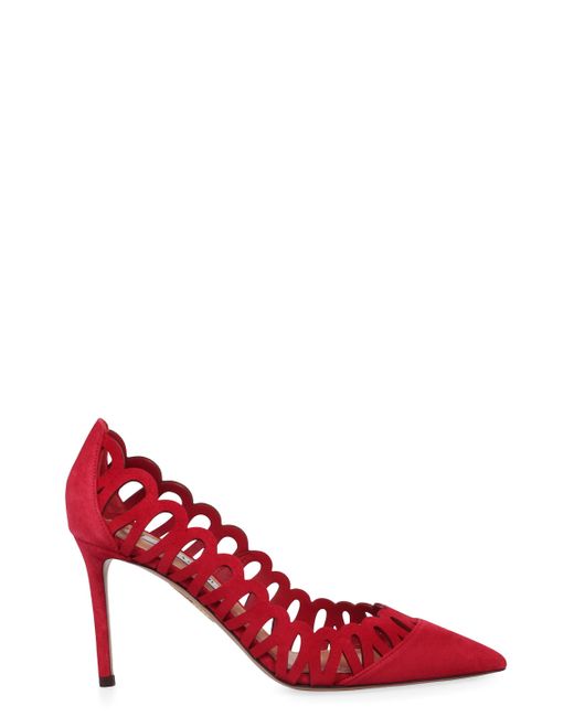 Aquazzura Red 85Mm Peep Scalloped-Cut Pumps