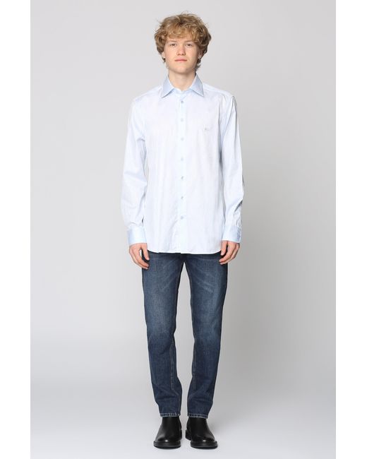Etro Blue Button-Down Collar Cotton Shirt for men
