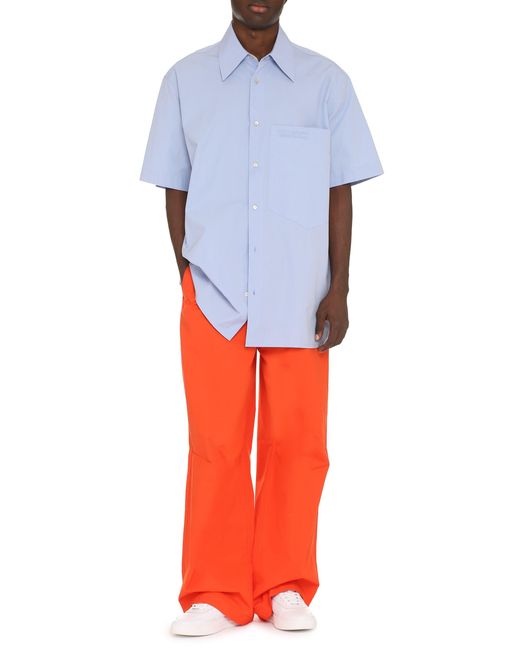 Gucci Blue Short Sleeve Cotton Shirt With Front Pocket And Side Slits for men