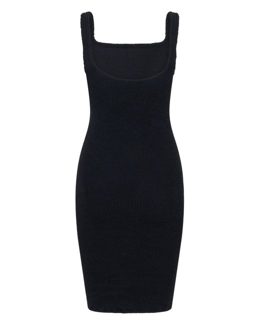 Hunza G Black Midi Dress With Square Neckline