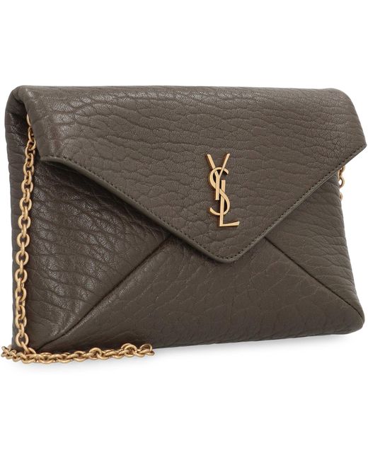 Saint Laurent Gray Cassandre Leather Clutch