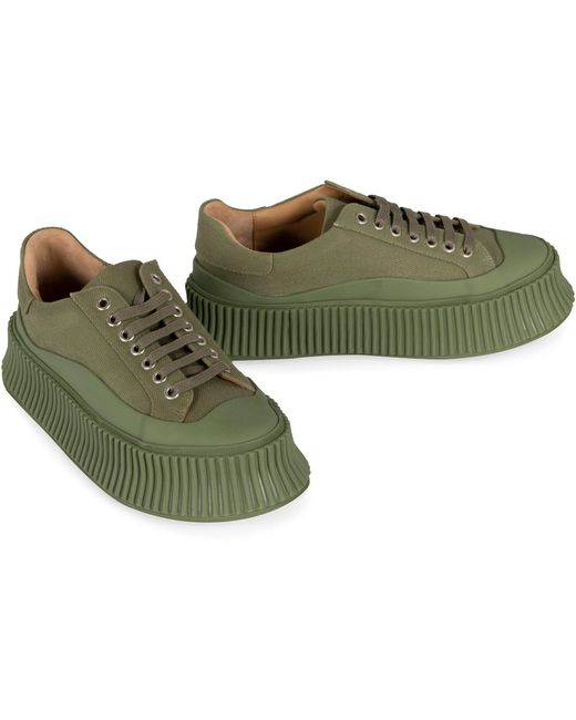Jil Sander Green Canvas Platform Sneakers