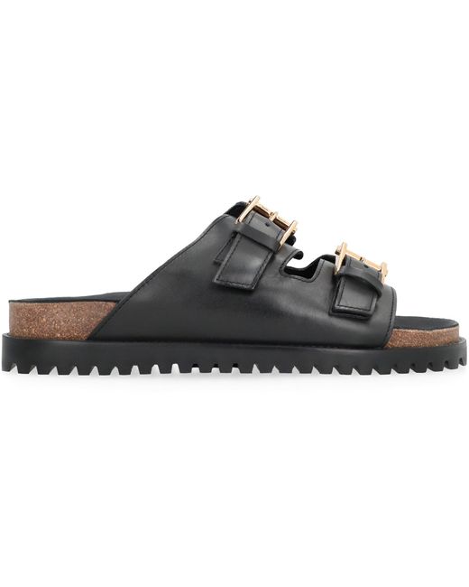 Versace Black Leather Sandals for men