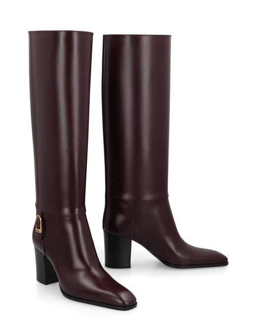 Saint Laurent Brown Leather Smooth Boots Julia
