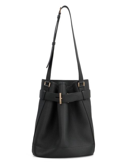 Tom Ford Black Medium Bucket Bag With Adjustable Shoulder Strap And Buckle Closure