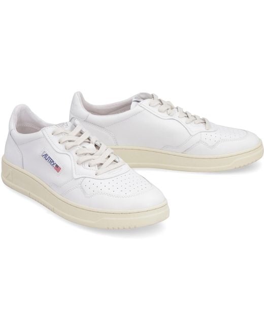 Autry White Medalist Leather Low-Top Sneakers for men