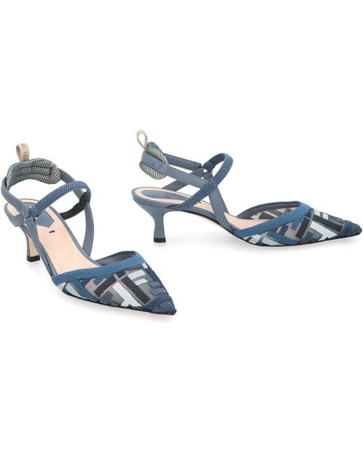 Fendi Blue Colibrì Lite Pointy-Toe Slingbacks