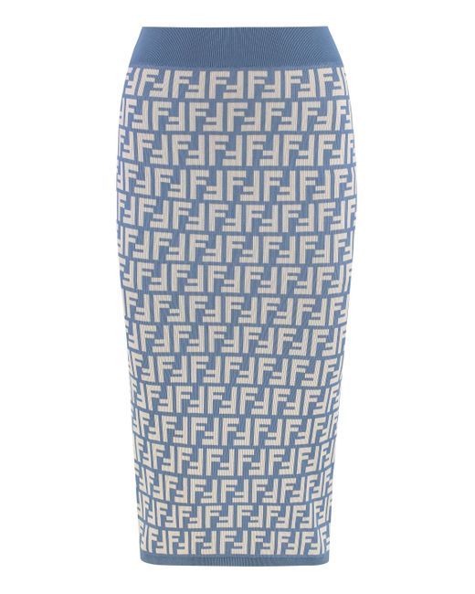 Fendi Blue Cotton Midi Skirt