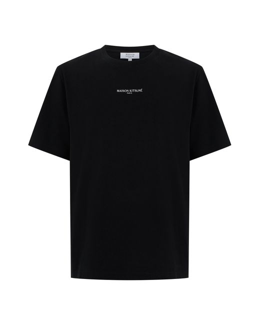 Maison Kitsuné Black Cotton T-Shirt With Printed Logo for men