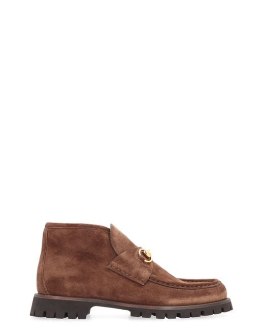 Gucci Brown Ankle Boot With Horsebit, , Suede