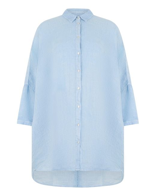 120% Lino Blue Loose Linen Shirt