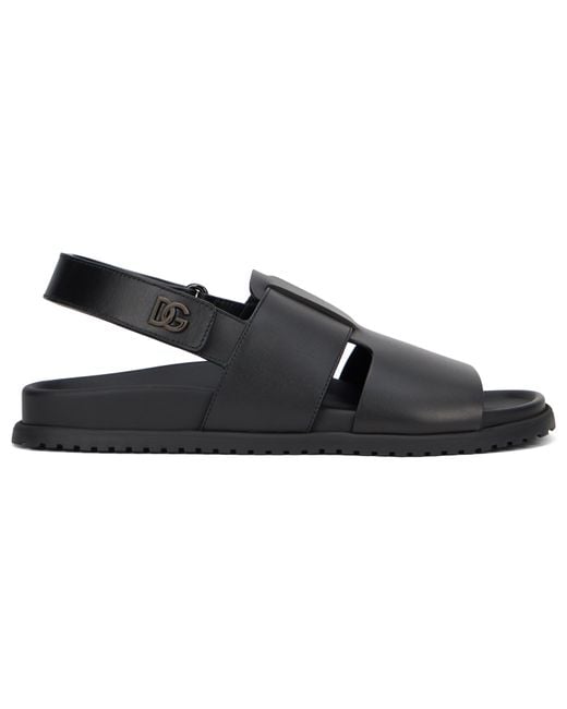 Dolce & Gabbana Black Smooth Leather Sandals for men