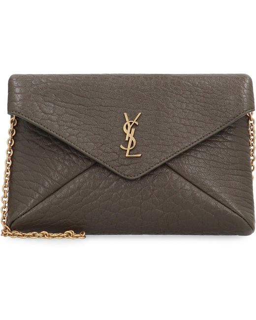 Saint Laurent Gray Cassandre Leather Clutch