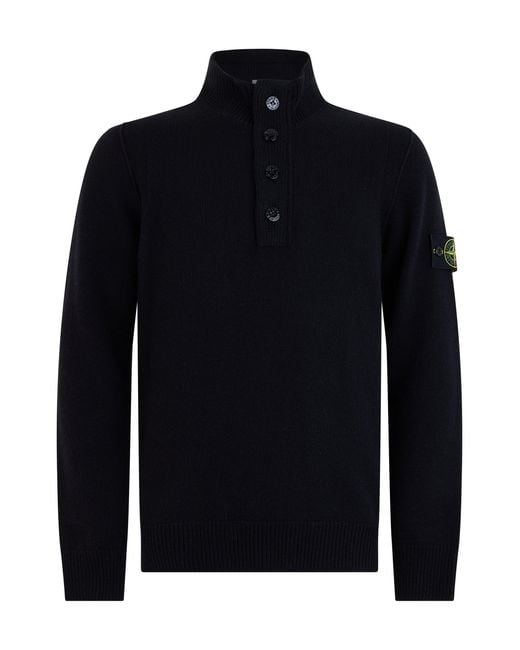 Stone Island Blue High-Neck Sweater Made Of Wool for men