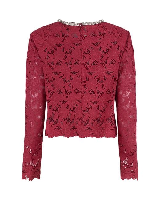 Self-Portrait Red Lace Top With Crystals