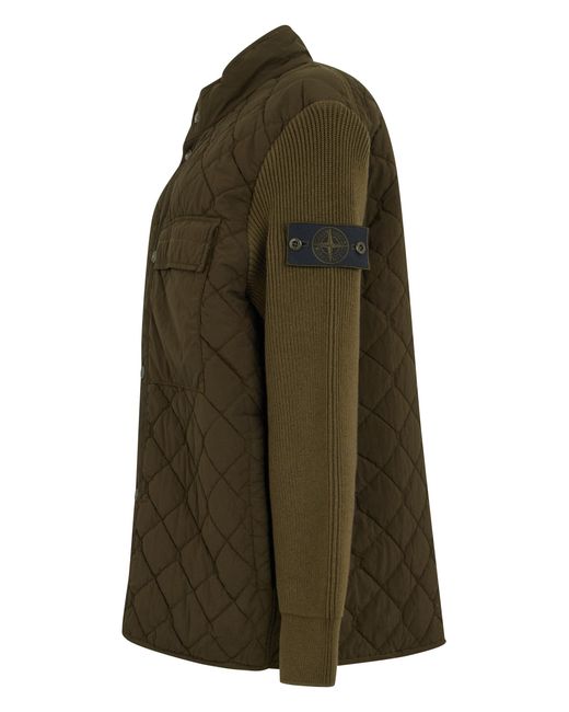 Stone Island Green Quilted Jacket With High Collar for men