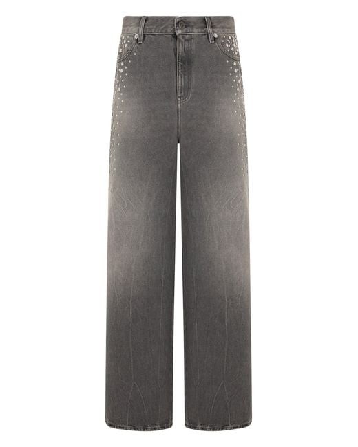 Golden Goose Deluxe Brand Gray Wide Leg Jeans With Studs