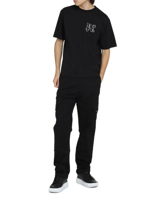 Palm Angels Black Logo-embroidered Cotton-jersey T-shirt for men