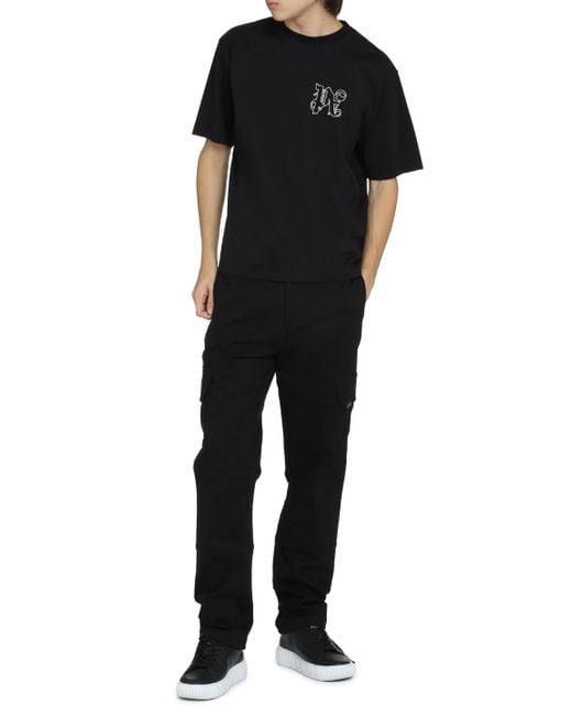 Black Monogram Crew Neck T -Shirt di Palm Angels da Uomo