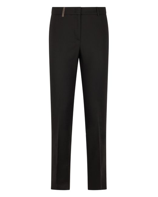 Peserico Black Straight Leg Cotton Blend Pants With Elastane