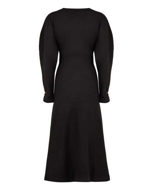 Philosophy Di Lorenzo Serafini Black Elegant Wool-Blend Midi Dress With Dramatic Sleeves