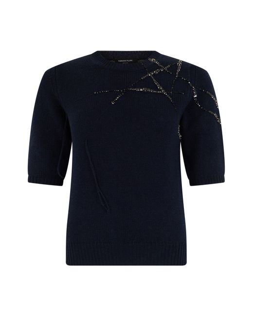 Fabiana Filippi Blue Three-Quarter Sleeve Wool-Silk-Cashmere Sweater