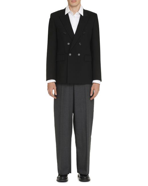 Saint Laurent Black Double-Breasted Gabardine Jacket for men