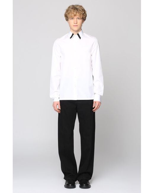 Camicia con applicazione di Prada in White da Uomo