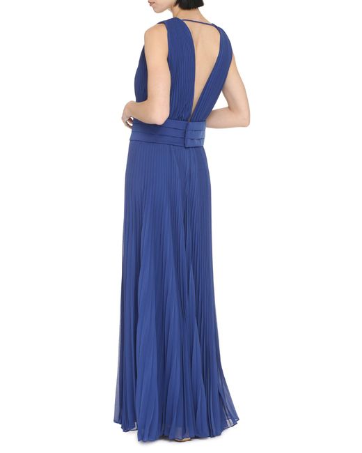 Max Mara Blue Deep V-Neck Pleated Jumpsuit For