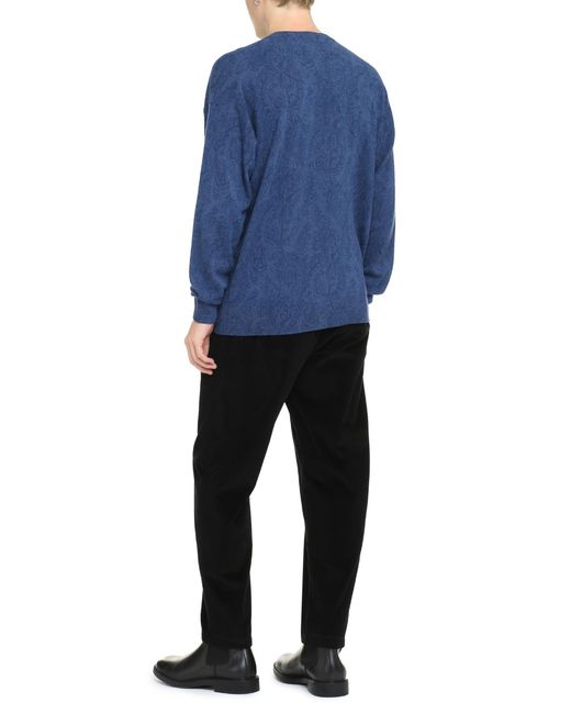 Etro Blue Stylish Wool Sweater For With Paisley Motif And Ribbed Edges for men