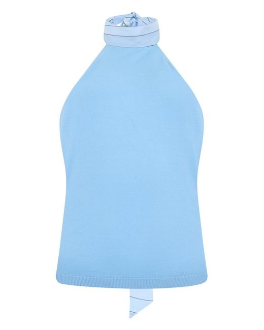 Emilio Pucci Blue Cotton Top Without Sleeves
