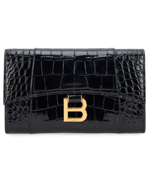 Balenciaga Black Mini Croc-Effect Flap Clutch With-Tone Detail