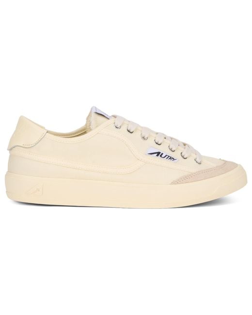 Autry Natural Canvas Sneakers With Leather Inserts