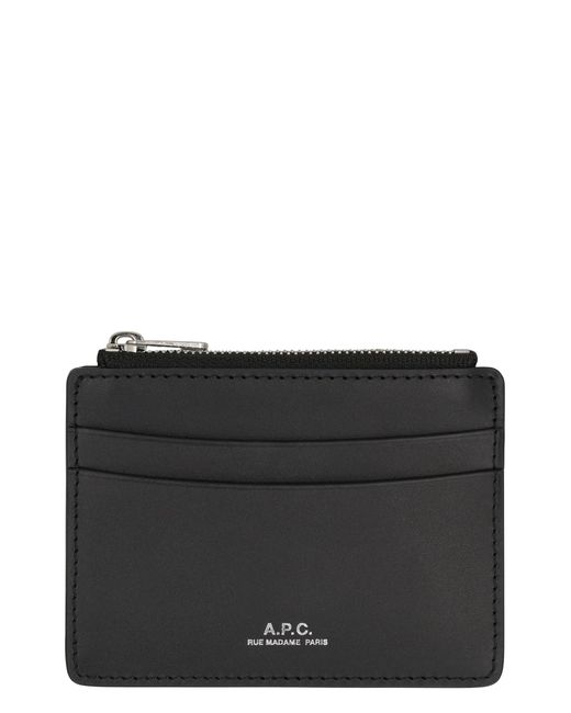 A.P.C. Black Leather Card Holder for men
