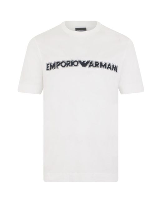 Emporio Armani White Cotton T-Shirt With Print for men