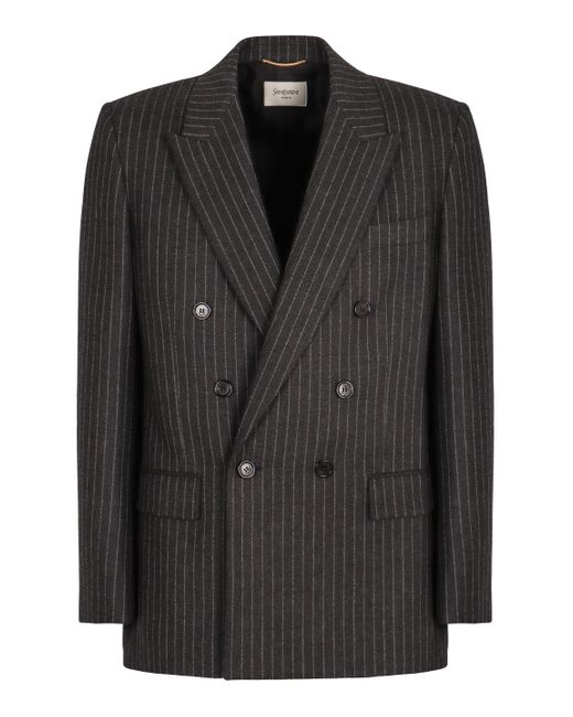 Giacca doppiopetto in lana di Saint Laurent in Black