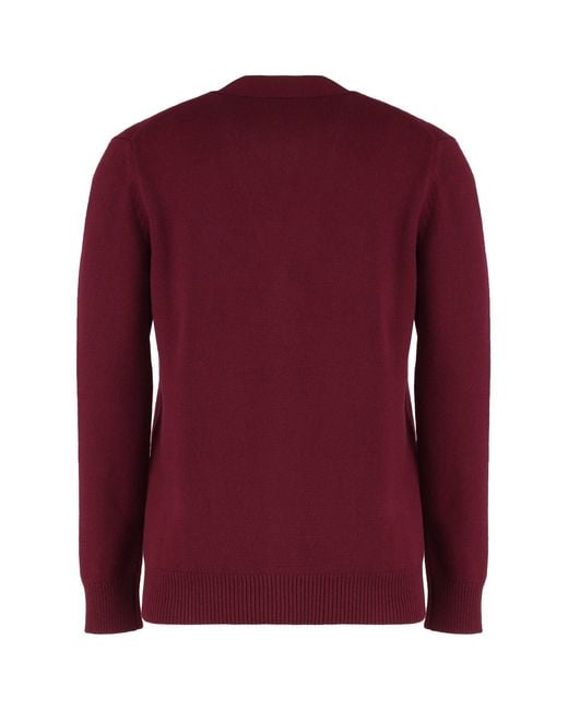 Gucci Red Cashmere Wool Cardigan With Embroidery for men