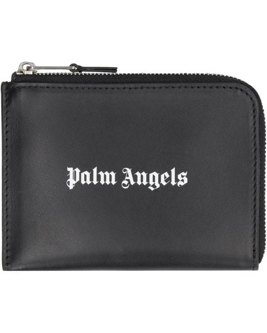Palm Angels Black Leather Card Holder for men