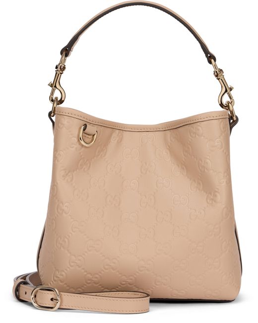 Gucci Natural Gg Emblem Bucket Bag