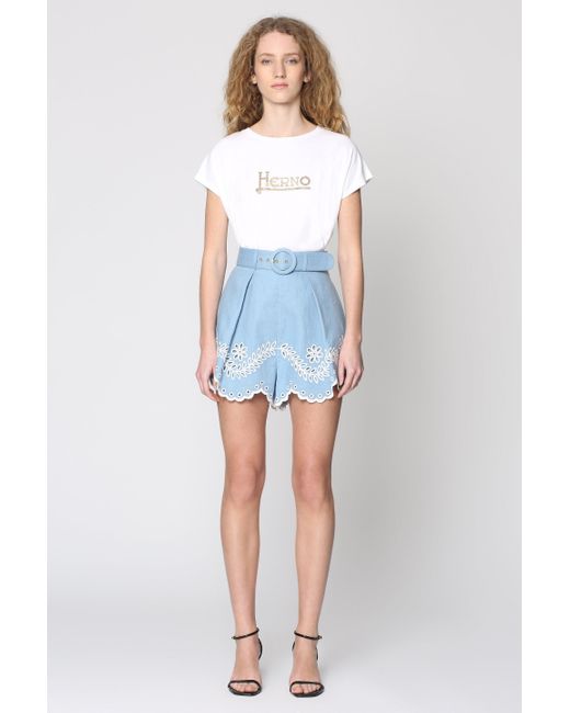Zimmermann Blue Embroidered Linen Shorts