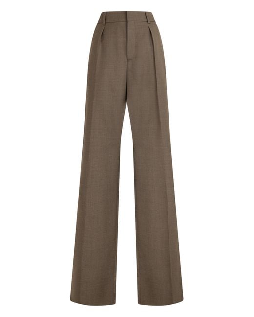 Saint Laurent Brown Pleated High-Waist Wool Trousers