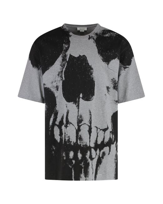 McQueen Gray Cotton Crew-Neck T-Shirt for men