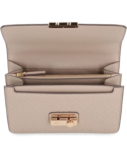 Tory Burch Natural T Monogram Leather Shoulder Bag