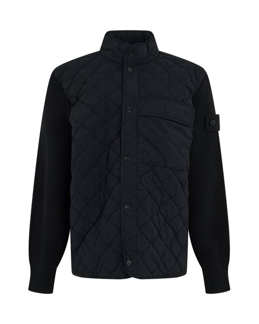 Stone Island Blue Quilted Jacket With High Collar for men