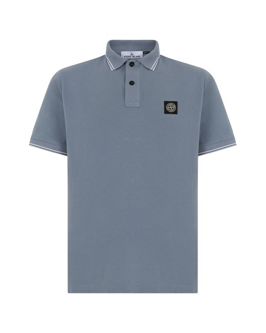 Stone Island Blue Cotton Polo With Short Sleeves for men