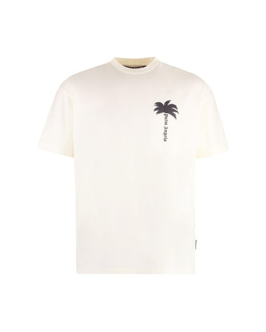 Palm Angels Natural Cotton Crew-Neck T-Shirt for men
