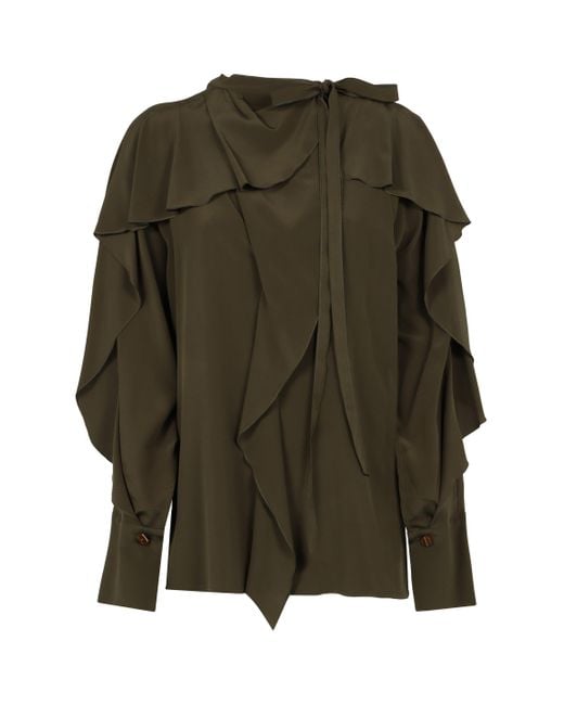 Victoria Beckham Green Crêpe-De-Chine Blouse