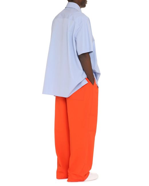 Gucci Blue Short Sleeve Cotton Shirt With Front Pocket And Side Slits for men