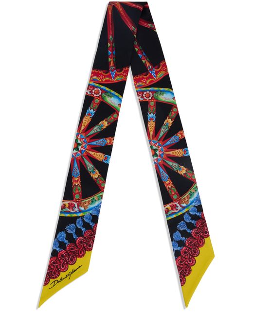 Dolce & Gabbana Black Scarf With Colorful Details