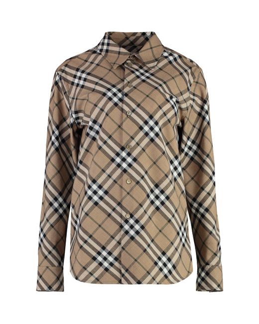 Burberry Gray Checkered Design Cotton Shirt For
